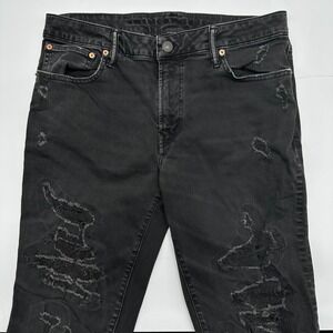 American Eagle Ne(x)t Level Flex Skinny Distressed Black Jeans Mens 34x34 Ripped